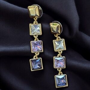 Colored CZ dangle pierced earrings gold tone 18k over copper  gorgeous